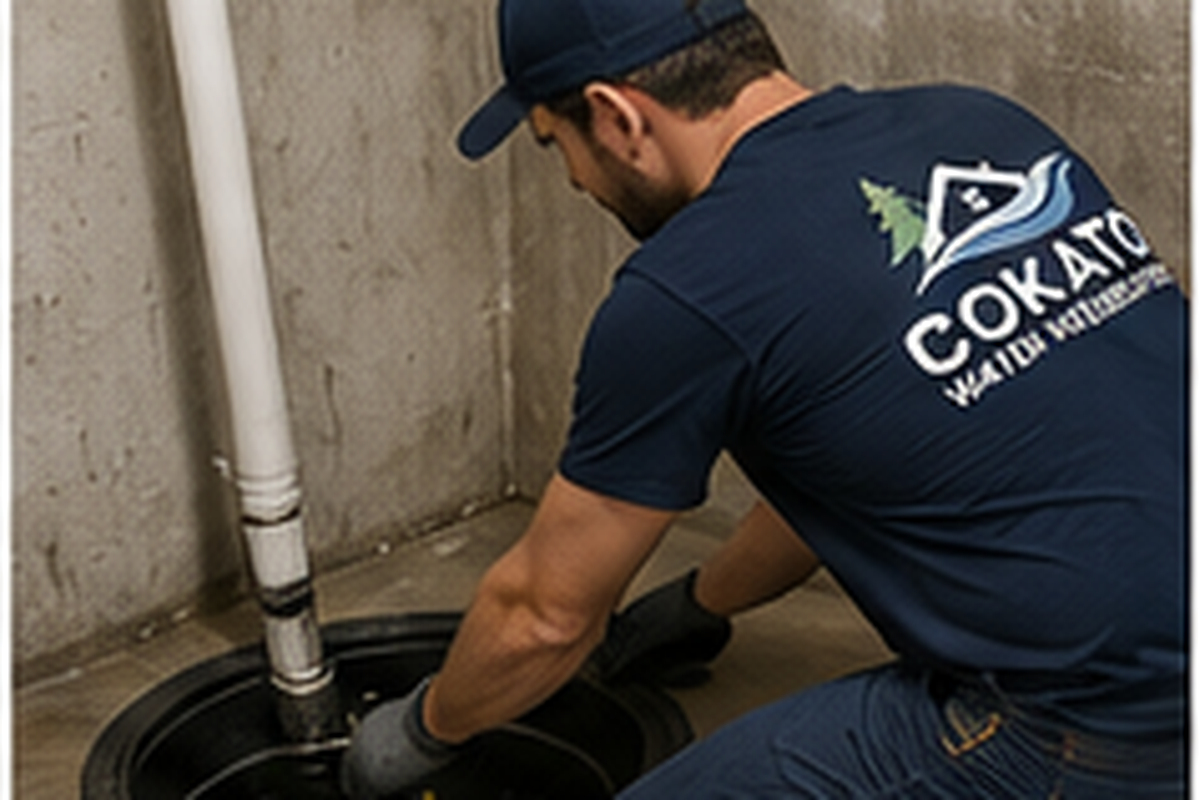 Sump pit and pump area being checked in a Cokato-area basement